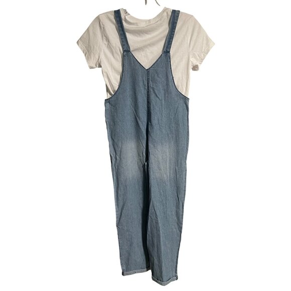 Vanilla Star Girls Denim Overall Romper & White T-Shirt Set Size S 7/8 Light Was - Picture 2 of 11